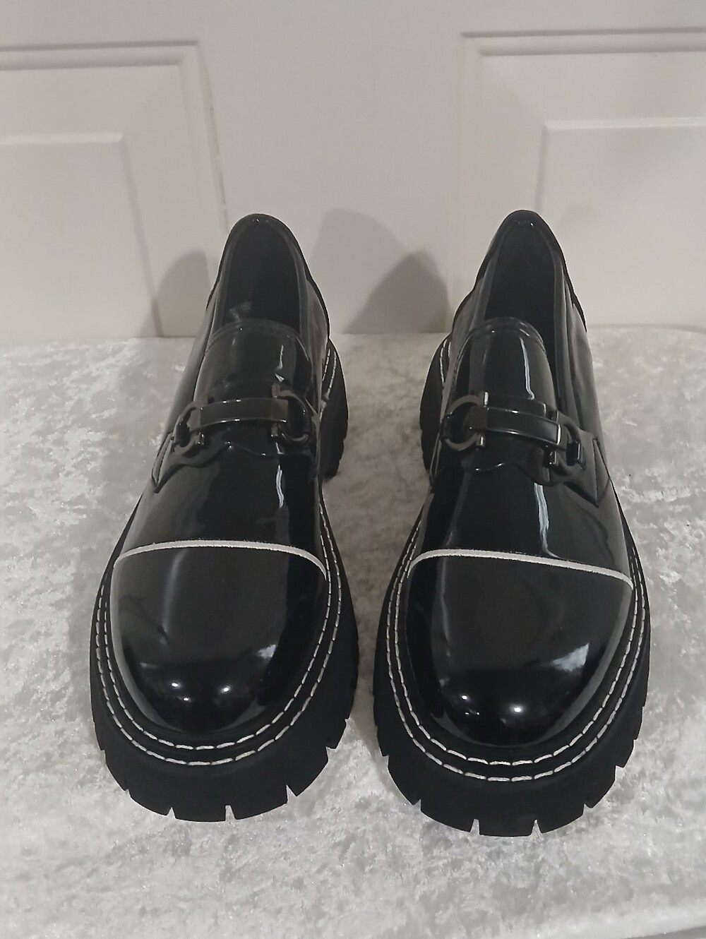Men's Black Patent Leather Lug Sole Loafers